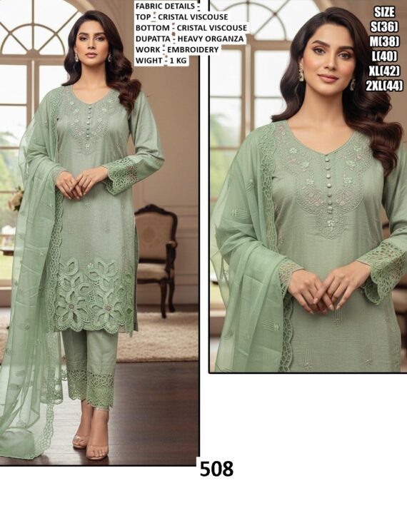 Readymade Cristal Viscose Three-Piece Salwar Suits With Heavy Organza Dupatta