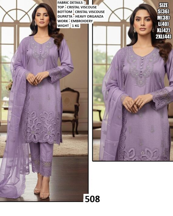 Readymade Cristal Viscose Three-Piece Salwar Suits With Heavy Organza Dupatta