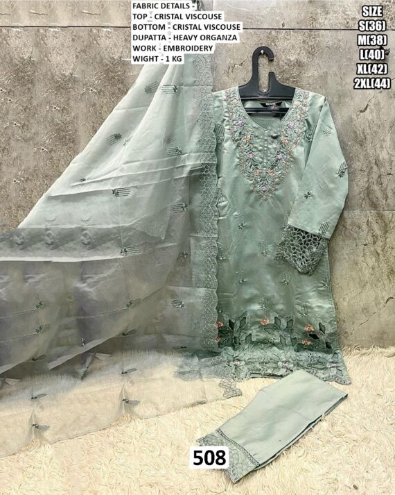 Readymade Cristal Viscose Three-Piece Salwar Suits With Heavy Organza Dupatta