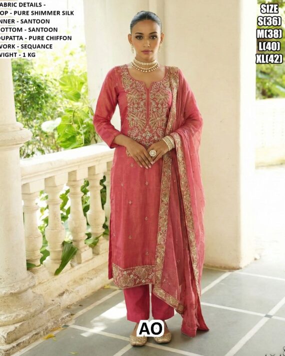 Shine Like Never Before! A Pure Shimmer Silk Suits Beautifully Crafted With Sequence Embroidery Work