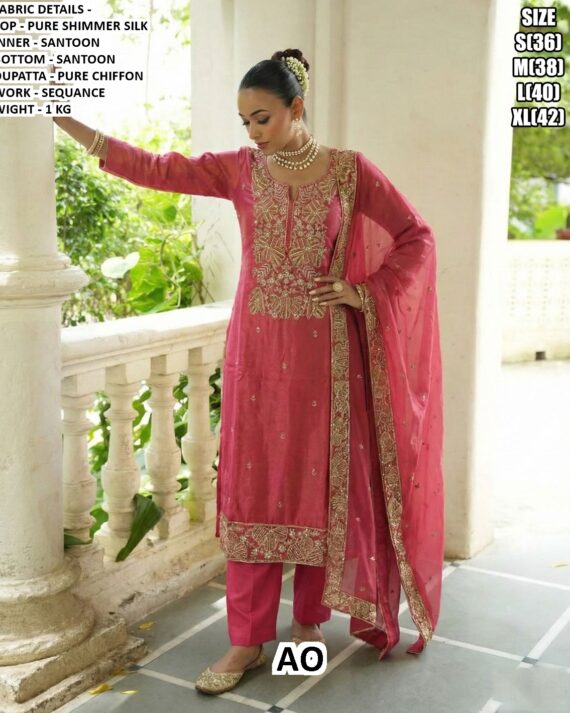 Shine Like Never Before! A Pure Shimmer Silk Suits Beautifully Crafted With Sequence Embroidery Work