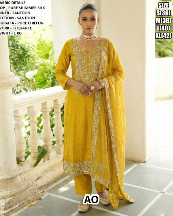 Shine Like Never Before! A Pure Shimmer Silk Suits Beautifully Crafted With Sequence Embroidery Work
