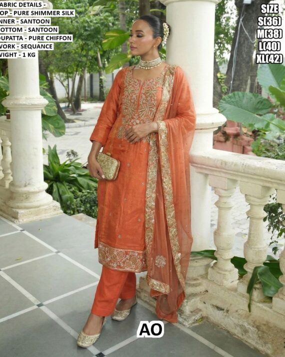 Shine Like Never Before! A Pure Shimmer Silk Suits Beautifully Crafted With Sequence Embroidery Work