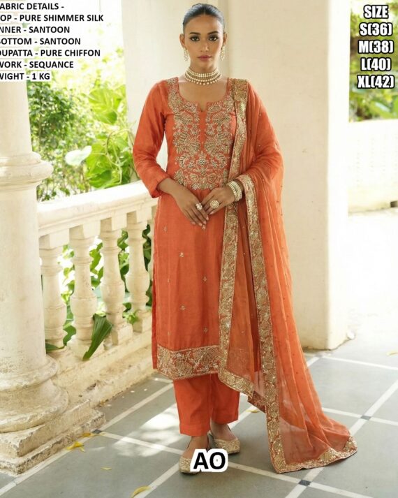 Shine Like Never Before! A Pure Shimmer Silk Suits Beautifully Crafted With Sequence Embroidery Work