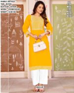 Beautiful Regular Wear Rayon Embroidery Straight Kurti With Pant Sets For Women