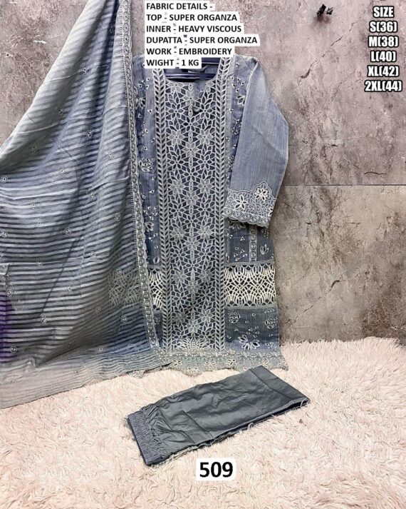 Intricate Embroidered Festive Pakistani Ready To Wear Kurti Sets In Super Organza