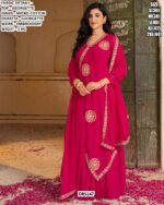 Latest Wedding Wear Indian Style Pink Georgette Embroidered Gown With Dupatta