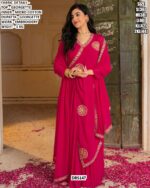 Latest Wedding Wear Indian Style Pink Georgette Embroidered Gown With Dupatta