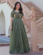 Fancy Silver Crunchy Gown With Embroidered Koti - Stylish Party Wear Sets