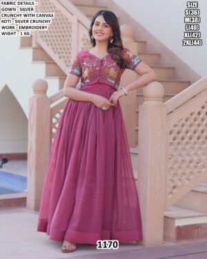 Fancy Silver Crunchy Gown With Embroidered Koti - Stylish Party Wear Sets