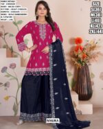 Ready To Wear Chinon Heavy Embroidery And Cut Work Contrast Colours Plazo Suits