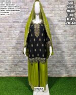 Ready To Wear Chinon Heavy Embroidery And Cut Work Contrast Colours Plazo Suits