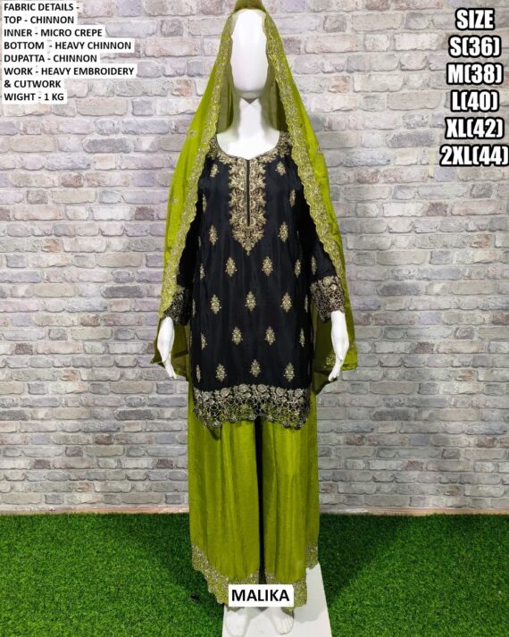 Ready To Wear Chinon Heavy Embroidery And Cut Work Contrast Colours Plazo Suits