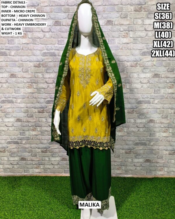 Ready To Wear Chinon Heavy Embroidery And Cut Work Contrast Colours Plazo Suits