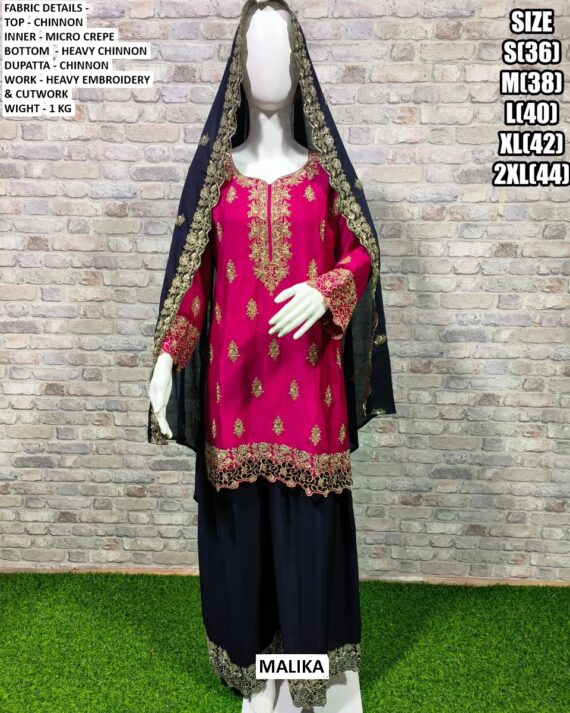 Ready To Wear Chinon Heavy Embroidery And Cut Work Contrast Colours Plazo Suits