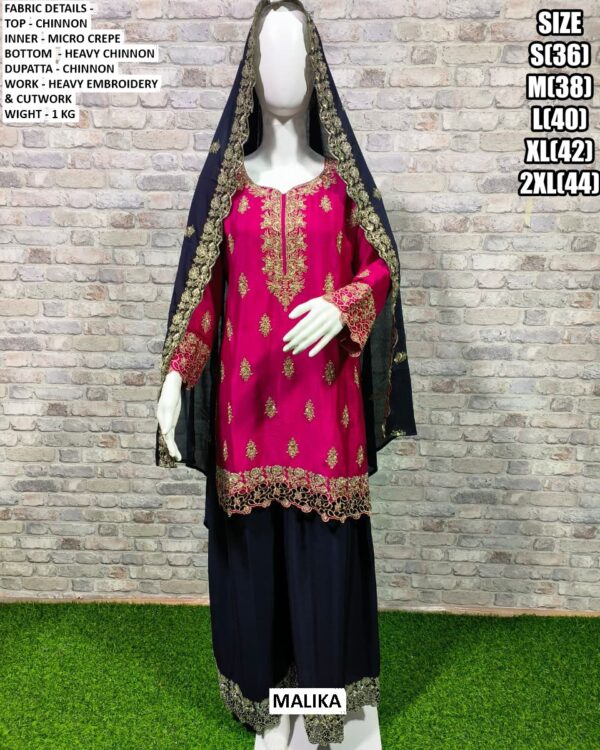 Ready To Wear Chinon Heavy Embroidery And Cut Work Contrast Colours Plazo Suits