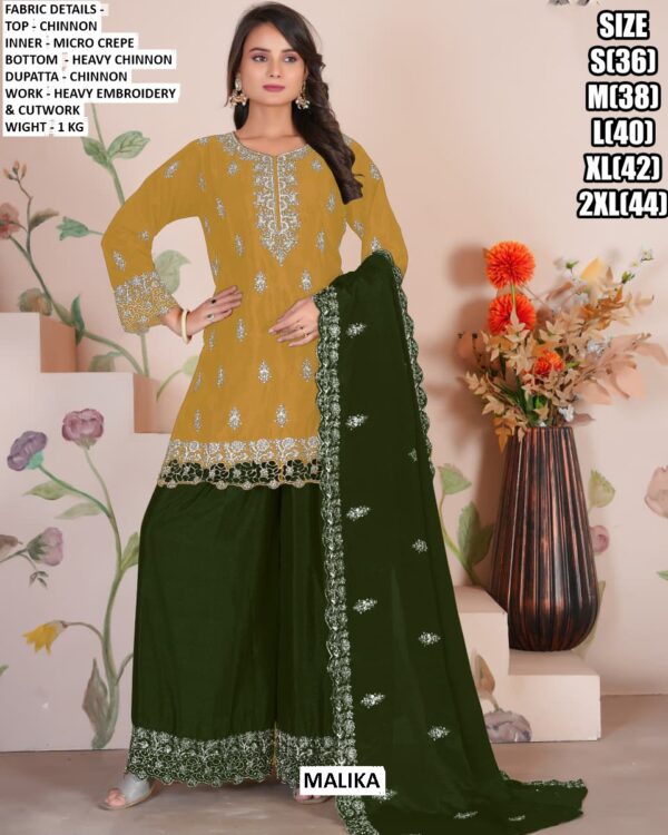 Ready To Wear Chinon Heavy Embroidery And Cut Work Contrast Colours Plazo Suits