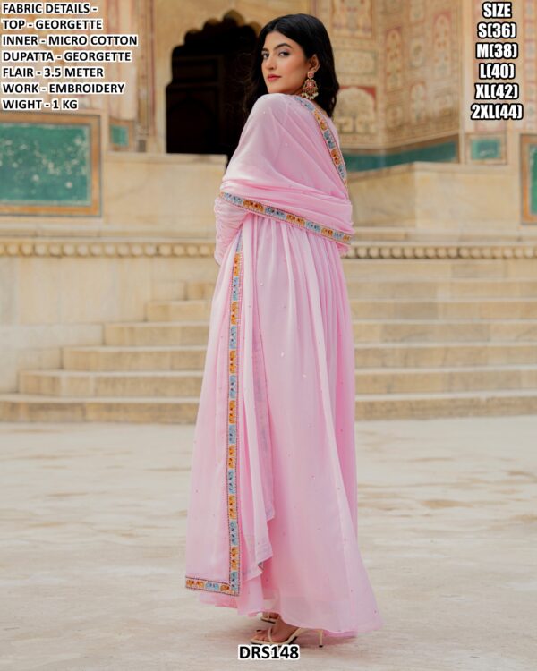 Blushing Beauty! New Light Pink Colour Georgette Long Gown Dress With Embroidery Work