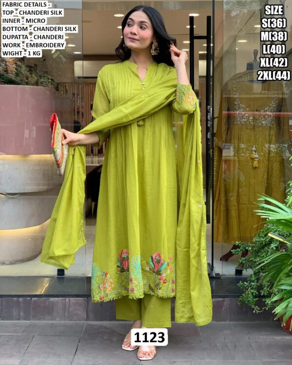 Launching Festive Collection Chanderi Silk Embroidered Kurti Sets With Dupatta