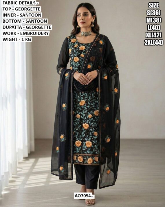 Embellish Your Style With Timeless Georgette Embroidered Flower Wedding Wear Suits