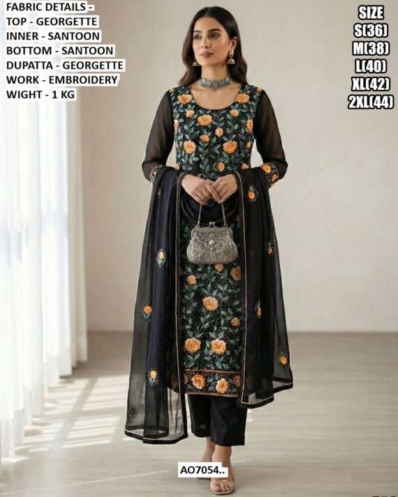 Embellish Your Style With Timeless Georgette Embroidered Flower Wedding Wear Suits
