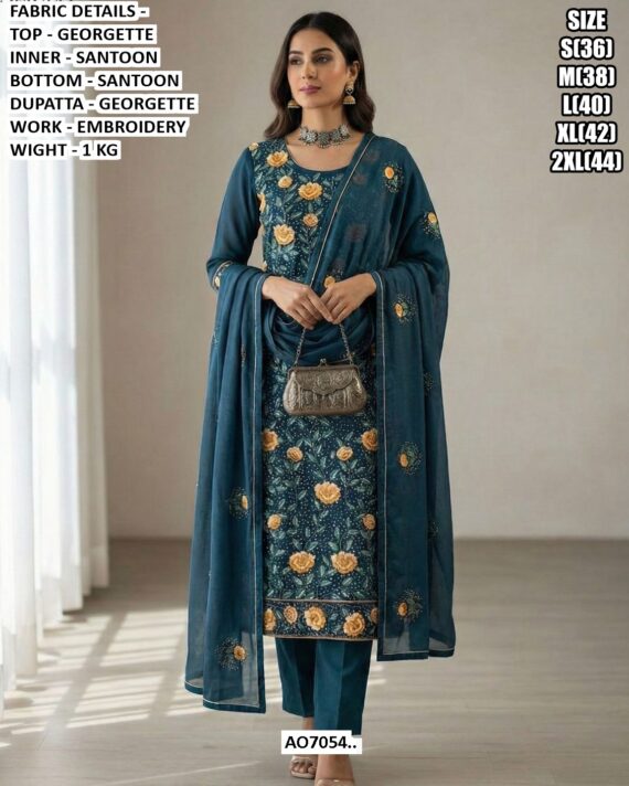 Embellish Your Style With Timeless Georgette Embroidered Flower Wedding Wear Suits