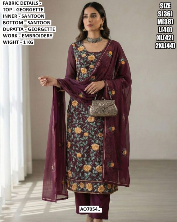 Embellish Your Style With Timeless Georgette Embroidered Flower Wedding Wear Suits