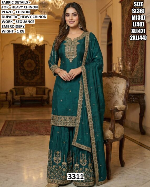 Our Ready To Wear Delicate Embroidered Heavy Chinon Ethnic Style Suits For Women
