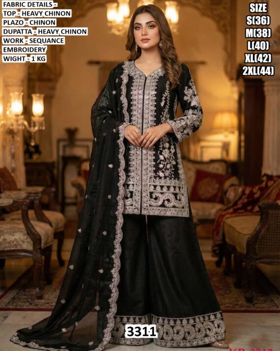 Our Ready To Wear Delicate Embroidered Heavy Chinon Ethnic Style Suits For Women