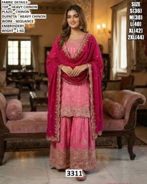 Our Ready To Wear Delicate Embroidered Heavy Chinon Ethnic Style Suits For Women