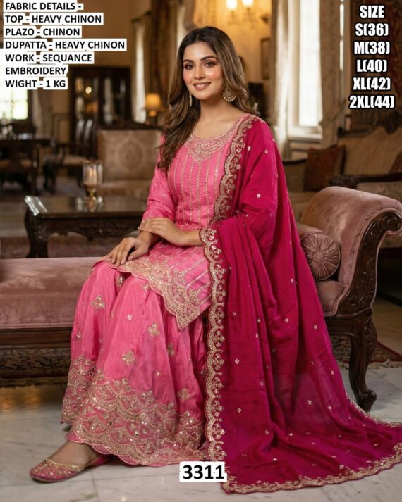 Our Ready To Wear Delicate Embroidered Heavy Chinon Ethnic Style Suits For Women