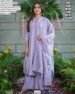 Buy This Desirable Lavender Muslin Cotton Embroidery Work Salwar Suit For Ceremonial