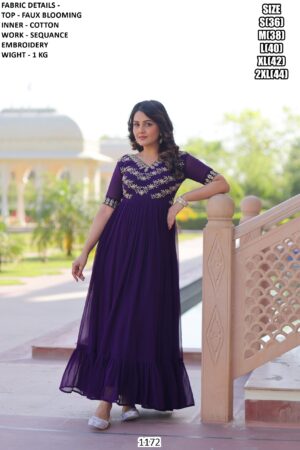 Fully Stitched Gown Sets Crafted In Faux Blooming And Adorned With Sequence Embroidery