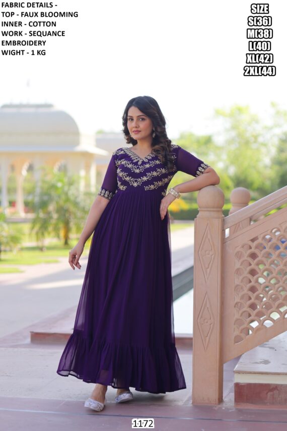 Fully Stitched Gown Sets Crafted In Faux Blooming And Adorned With Sequence Embroidery