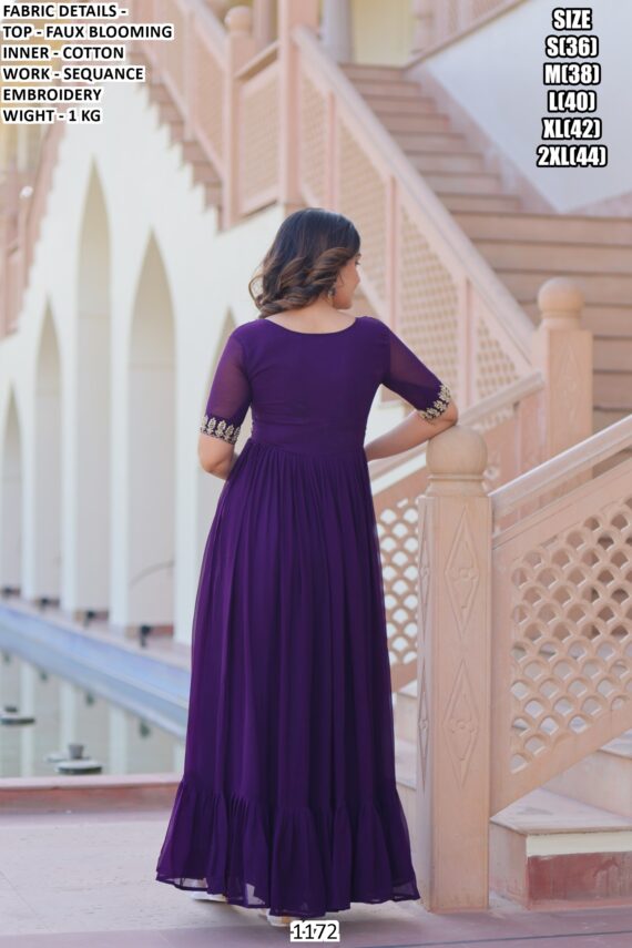 Fully Stitched Gown Sets Crafted In Faux Blooming And Adorned With Sequence Embroidery