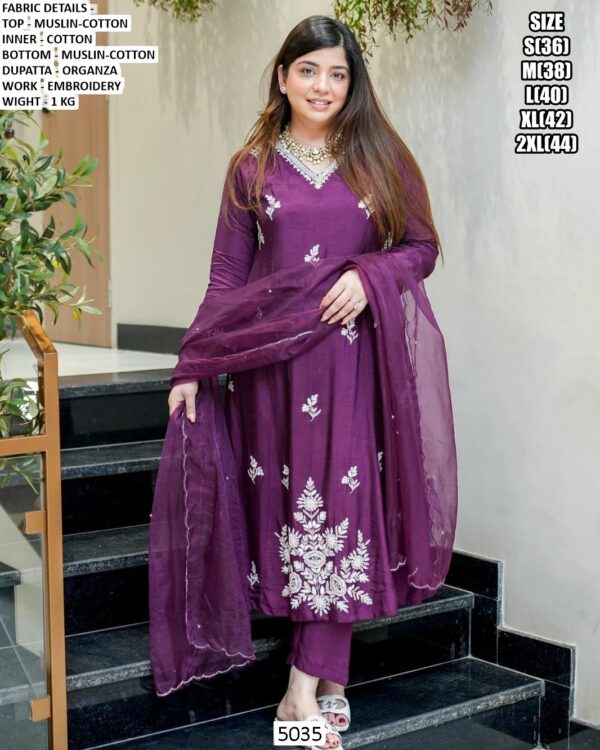 Fabulous Muslin Cotton Anarkali Kurti Sets With White Embroidery Work - Festive Wear