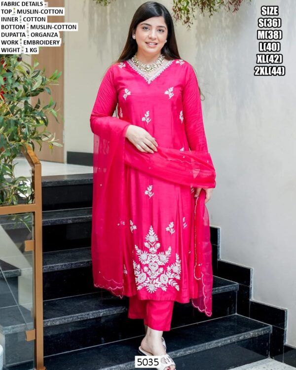 Fabulous Muslin Cotton Anarkali Kurti Sets With White Embroidery Work - Festive Wear
