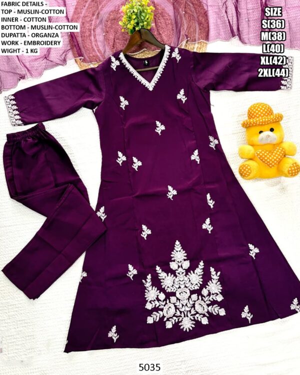 Fabulous Muslin Cotton Anarkali Kurti Sets With White Embroidery Work - Festive Wear