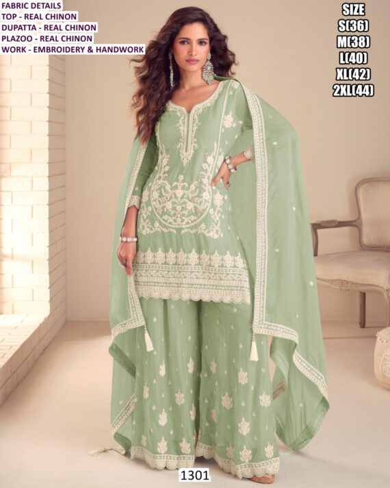 Shop Online Embroidery And Hand Work Real Chinon Plazo Salwar Suits In Three Colours!