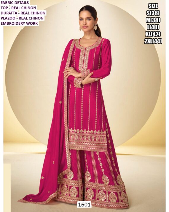 Beautiful Real Chinon Readymade Salwar Suit And Dupatta With Embroidery Work