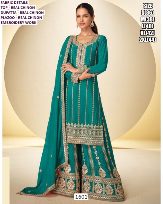 Beautiful Real Chinon Readymade Salwar Suit And Dupatta With Embroidery Work