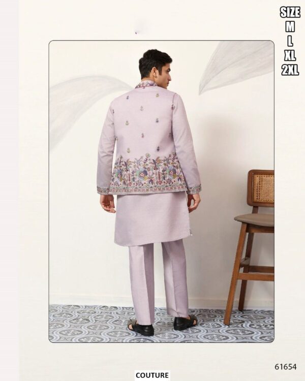 Viscose Silk Men's Traditional Look Kurta Pajama With Thread And Sequence Embroidered Koti