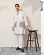 Viscose Silk Men's Traditional Look Kurta Pajama With Thread And Sequence Embroidered Koti