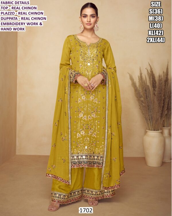 Achieve An Elegant Look For Indian And Pakistani Wedding Festivities With Our Chinon Stunning Designer Plazo Suits