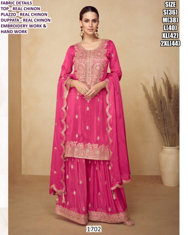 Achieve An Elegant Look For Indian And Pakistani Wedding Festivities With Our Chinon Stunning Designer Plazo Suits