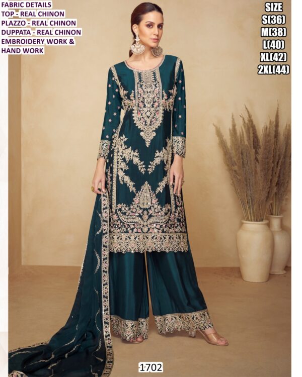 Achieve An Elegant Look For Indian And Pakistani Wedding Festivities With Our Chinon Stunning Designer Plazo Suits