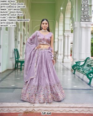 Beautiful Wedding Special Gold Crush Lehenga Choli Set In Mint Green And Lavender Colour!