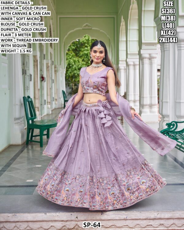 Beautiful Wedding Special Gold Crush Lehenga Choli Set In Mint Green And Lavender Colour!
