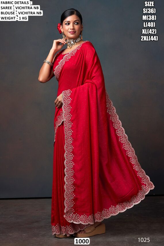 A Luxurious Pure Fendi Silk Shining Sarees Beautifully Crafted With Heavy Embroidery Work