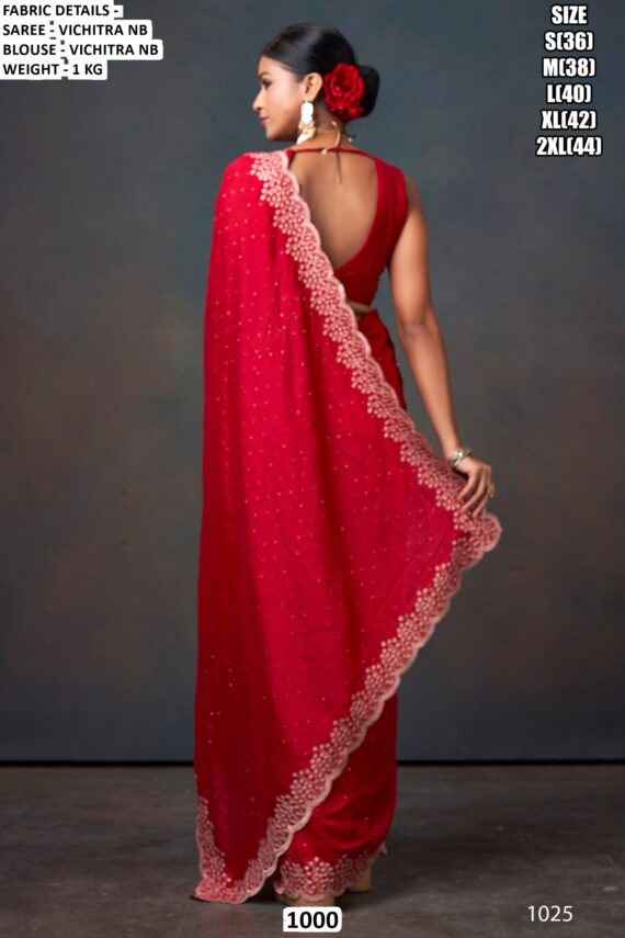 A Luxurious Pure Fendi Silk Shining Sarees Beautifully Crafted With Heavy Embroidery Work